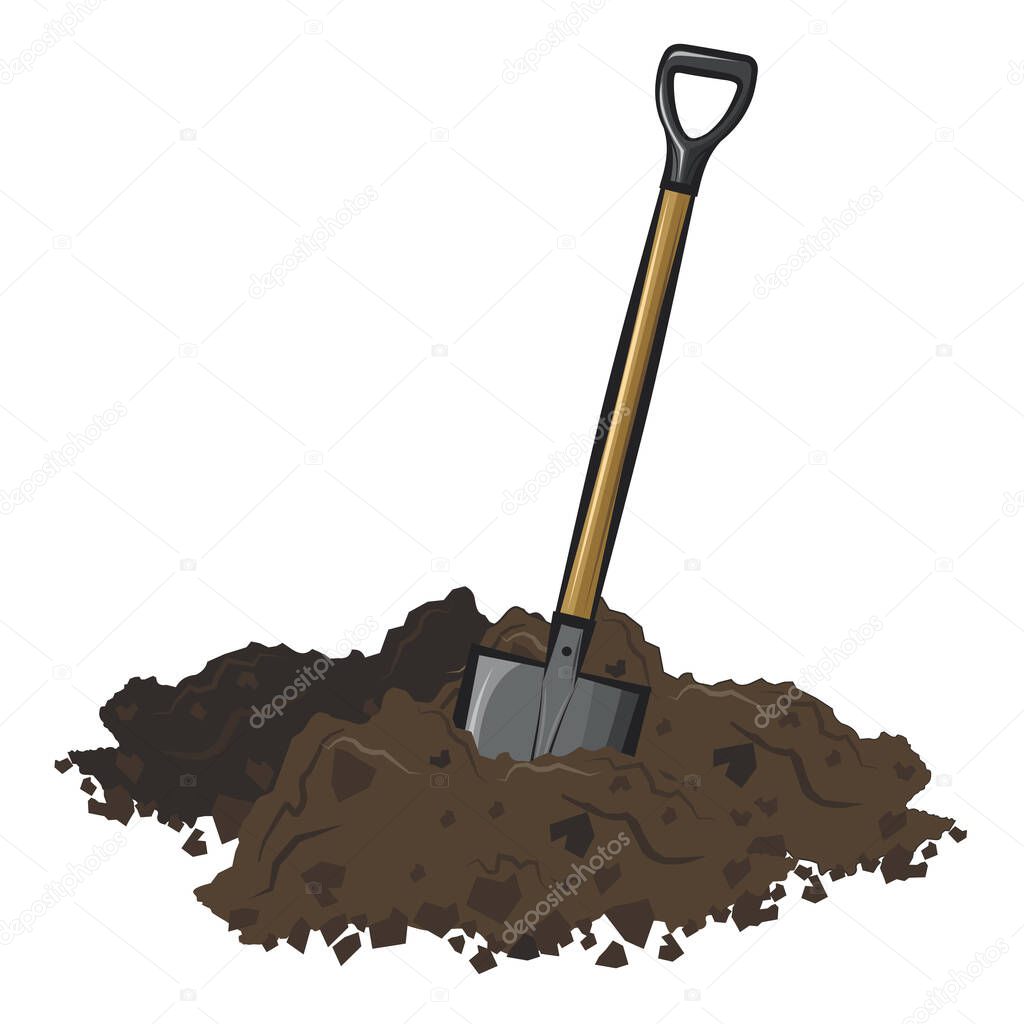 Shovel in soil.Vector cartoon illustration isolated on white background.