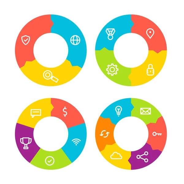 Šablona kruhy pro vaše firemní prezentace s oblastmi a ikony — Stockový vektor