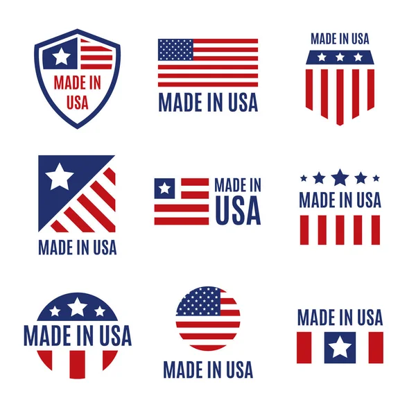 Conjunto vectorial de etiquetas e insignias Made in the USA sobre fondo blanco — Vector de stock