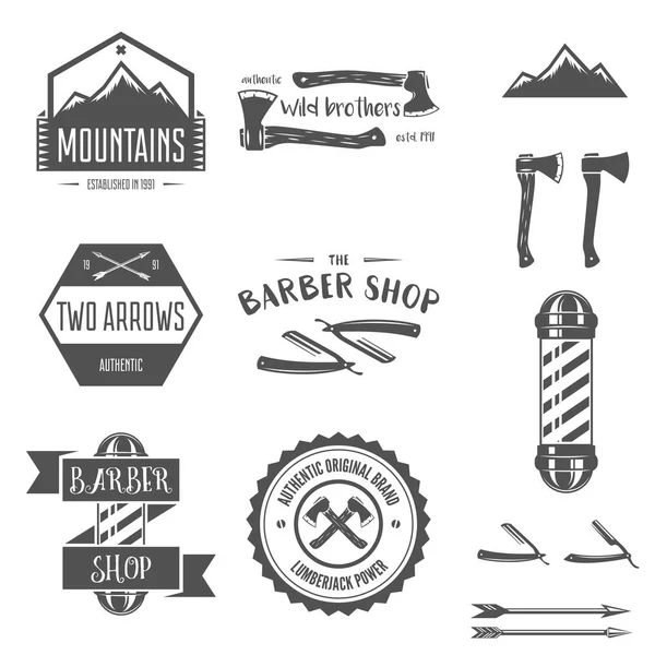 Conjunto de logotipos vectoriales vintage elementos, etiquetas, insignias, objetos y siluetas — Vector de stock