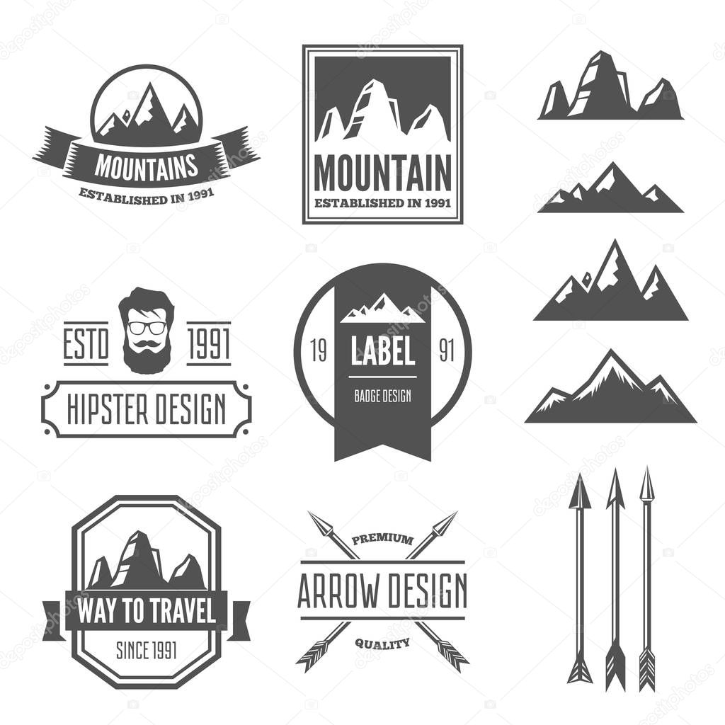 Set of vintage vector logotypes elements, labels, badges, objects and silhouettes