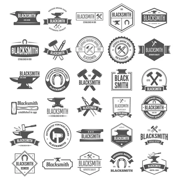 Set of vector logotypes elements, labels, badges and silhouettes for blacksmith — Stock Vector