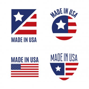 Vektör Made Usa logosu, etiketleri ve rozetleri beyaz arka plan üzerinde dizi