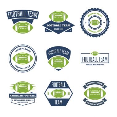 Beyaz, yeşil ve mavi vektör futbol logoları ve rütbeler topluluğu