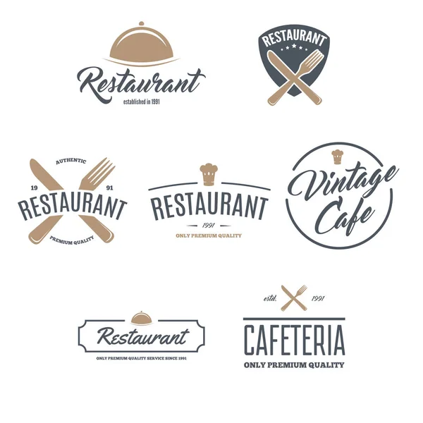 Restaurant Logos, Badges and Labels Design Elements set in vintage style. Objects retro vector illustration. — Stock Vector