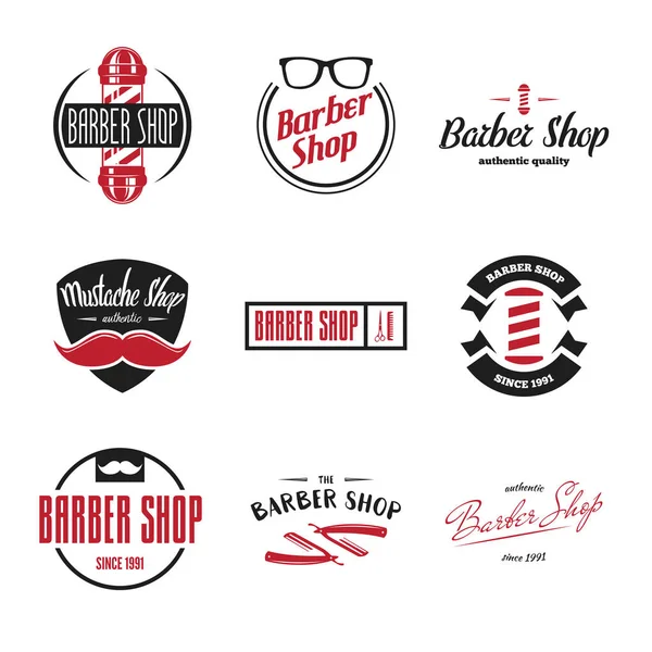 Küme, vintage kuaför dükkanı logo, etiketleri, rozetleri ve tasarım öğesi — Stok Vektör