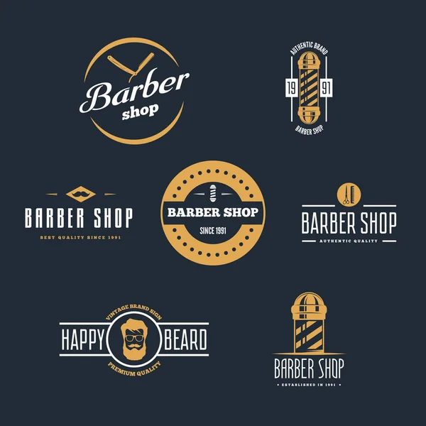 Vintage-Friseurladen-Logo, Etiketten, Abzeichen und Designelemente — Stockvektor