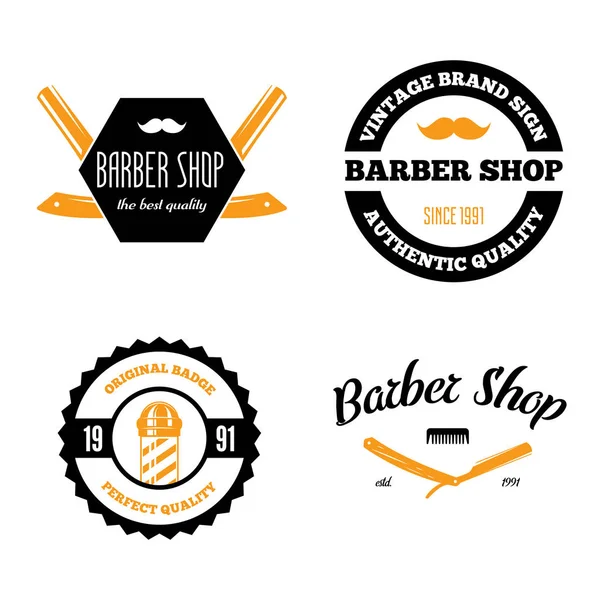 ビンテージ理髪店ロゴ、ラベル、バッジおよびデザイン要素のセット — ストックベクタ