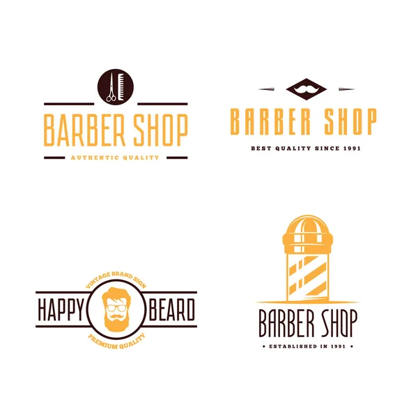 ビンテージ理髪店ロゴ、ラベル、バッジおよびデザイン要素のセット — ストックベクタ