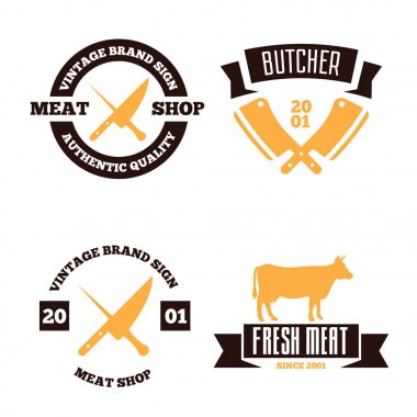 Vektör kasaplık etiketleri, rozetleri ve tasarım öğeleri kümesi