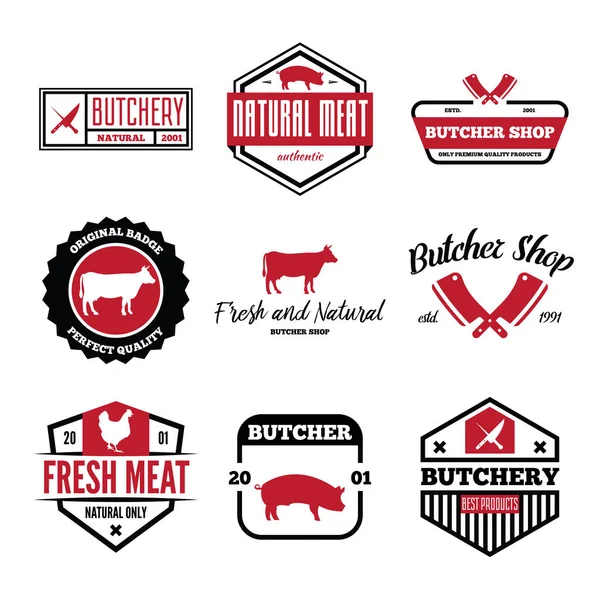 Vector set slagerij etiketten, insignes en ontwerpelementen — Stockvector