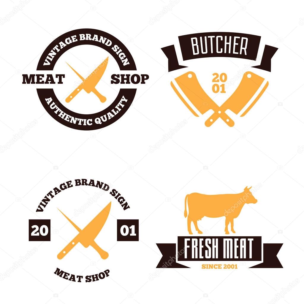 Vintage set of vector butchery labels, badges and design elements