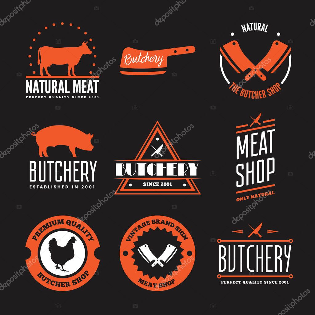 Vintage set of vector butchery labels, badges and design elements