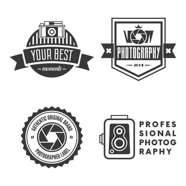 Fotografie logo's, Badges en etiketten ontwerpelementen instellen. Foto camera vintage style-objecten. — Stockvector