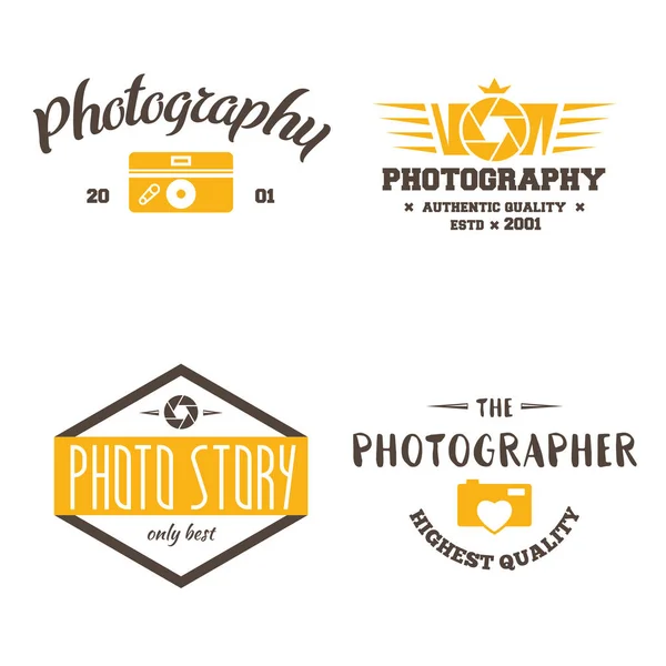 Photography Logos, Badges and Labels Design Elements (dalam bahasa Inggris). Obyek gaya vintage kamera foto . - Stok Vektor