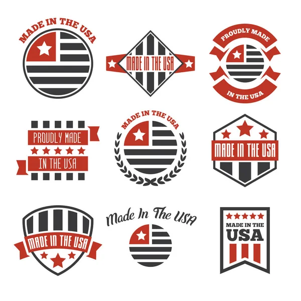 Conjunto vectorial de etiquetas e insignias Made in the USA sobre fondo blanco — Vector de stock