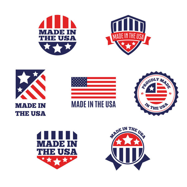 Vector set of made in the USA labels and badges on white background