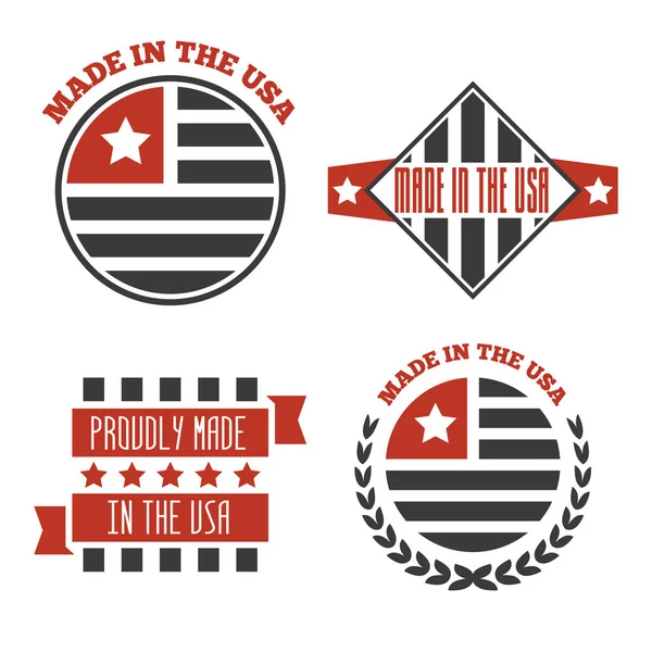 Set vettoriale di etichette e badge Made in the USA su sfondo bianco — Vettoriale Stock