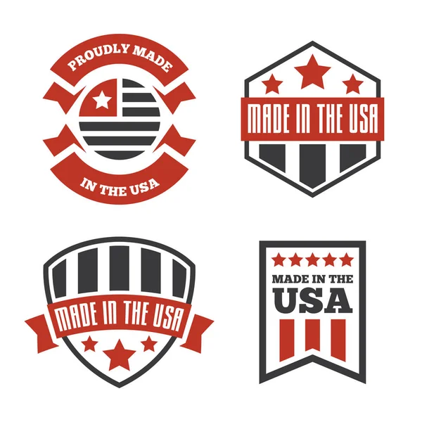 Conjunto vectorial de etiquetas e insignias Made in the USA sobre fondo blanco — Vector de stock