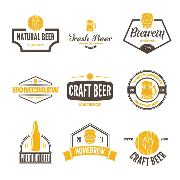 Conjunto de insignia, emblema o logotipo vintage elementos para cerveza, tienda, cerveza casera, taberna, bar, cafetería y restaurante — Vector de stock