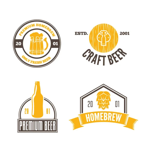 Conjunto de insignia, emblema o logotipo vintage elementos para cerveza, tienda, cerveza casera, taberna, bar, cafetería y restaurante — Vector de stock