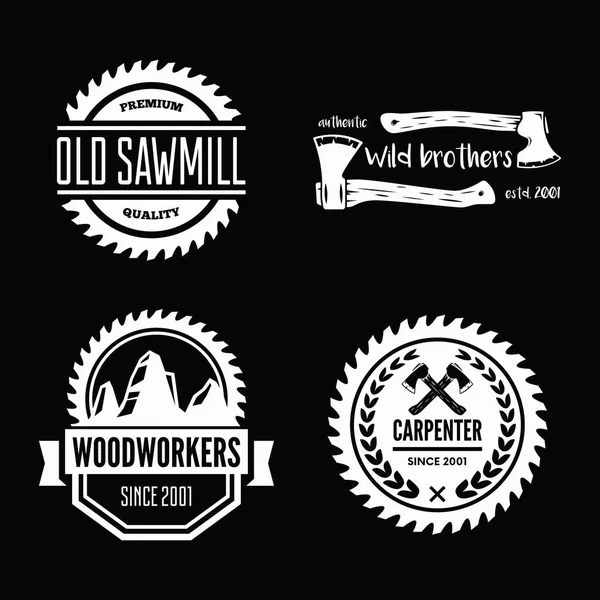 Set of vintage carpentry, woodwork and mechanic labels, badges, emblems and logo. — Stock Vector