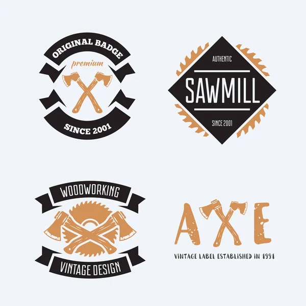 Conjunto de carpintaria vintage, carpintaria e etiquetas mecânicas, emblemas, emblemas e logotipo . —  Vetores de Stock