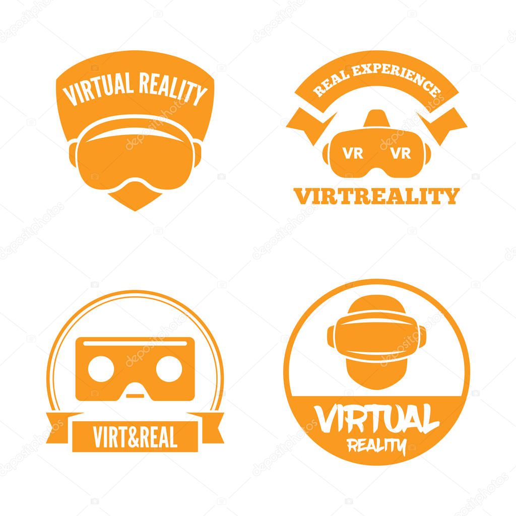 Isolated vr headset logotype set. Virtual reality helmet logo. Head-mounted display icon collection.