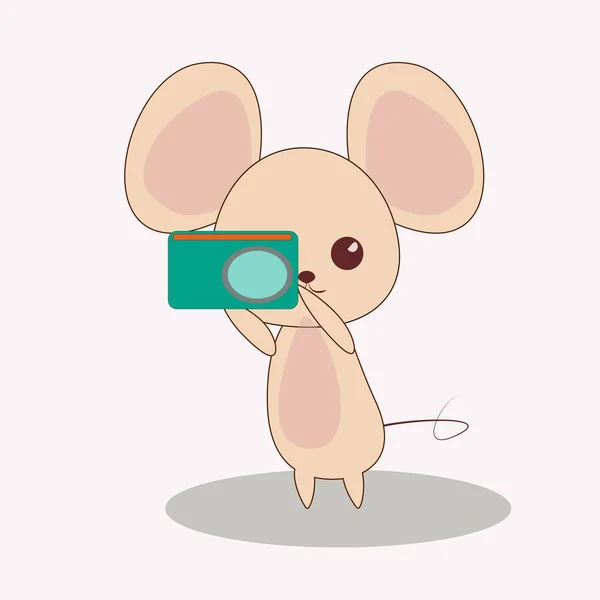 Cute cartoon vector mouse designed in kawaii style isolated on white background with photo in light colours. Character mice for card, poster or textile — Stock vektor