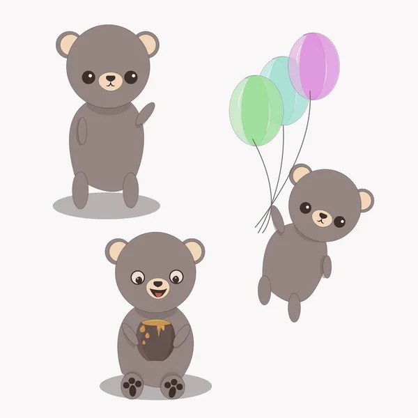 Cartoon drawing set from three bears in kawawii design. Isolated vector on white background — ストックベクタ