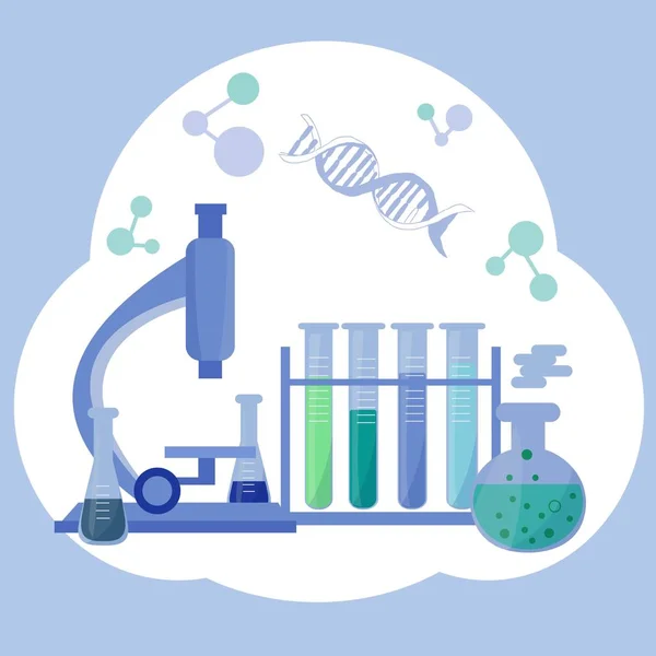 Conceito Laboratório Pesquisa Científica Design Plano Ilustração Vetorial Microscópio Tubos —  Vetores de Stock