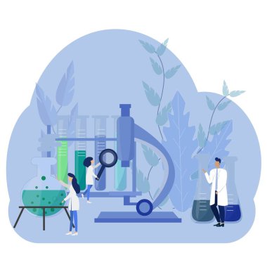 Group of scientists doctors in laboratory making research. Medical, chemical, biological concept in vector design