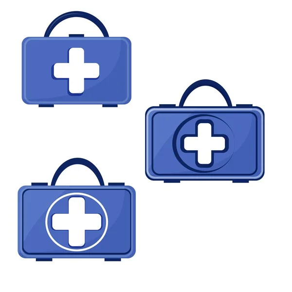 设置从三种不同类型的蓝色设计急救箱与白色交叉隔离带 — 图库矢量图片