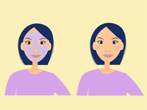 Concepto Cosmetología Ilustración Plana Diseño Vectorial Mujer Joven Con Máscara — Vector de stock