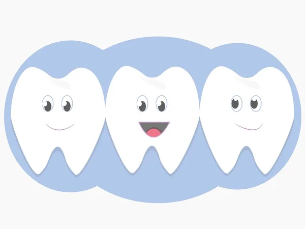 Милі герої мультфільмів зуби, щасливі, чисті та усміхнені. Стоматологічна допомога у векторному дизайні. Дружні та дитячі . — стоковий вектор