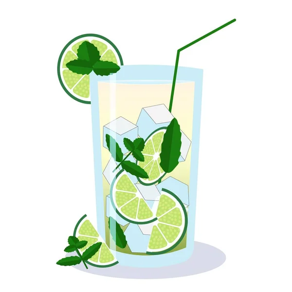 Cocktail Lime Mint Vector Design Graphic Beverage Isolated White Background — Stock Vector