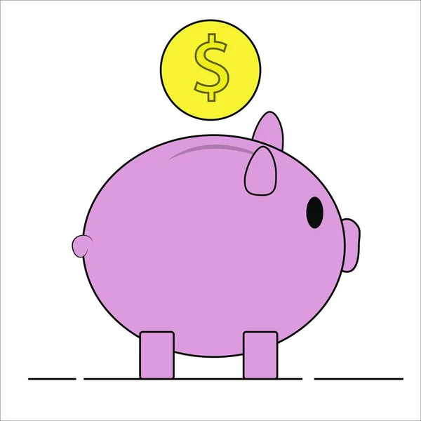 Caixa Dinheiro Porco Simples Fofa Design Vetorial Economize Dinheiro Conceito — Vetor de Stock