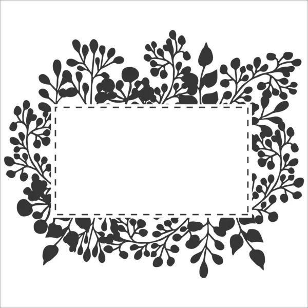 Rectangle floral, cadre botanique avec doodle éléments dessinés à la main dans la conception vectorielle. Composition graphique élégante pour salutations, invitation, bannière, impression. Illustration simple et tendance — Image vectorielle