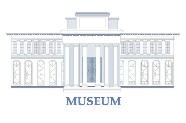 Edificio de museo en diseño vectorial. Arquitectura gráfica, lugar público, historia. Decorado con columnata. Antiguo palacio. Ilustración geométrica . — Vector de stock