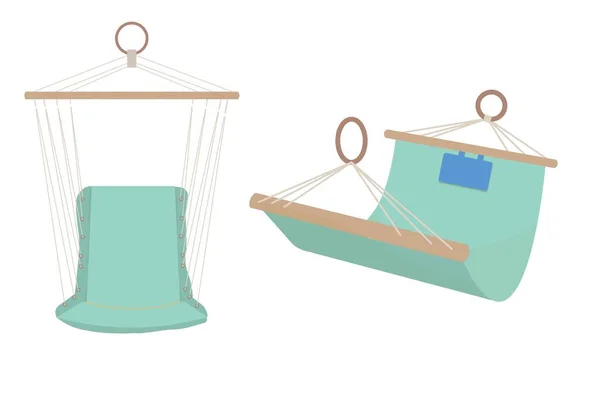 Set van verschillende hangmatten in een stijl geïsoleerd op witte achtergrond in vector ontwerp. Gedetailleerde, moderne illustratie van objecten voor comfort zitten of slapen. — Stockvector