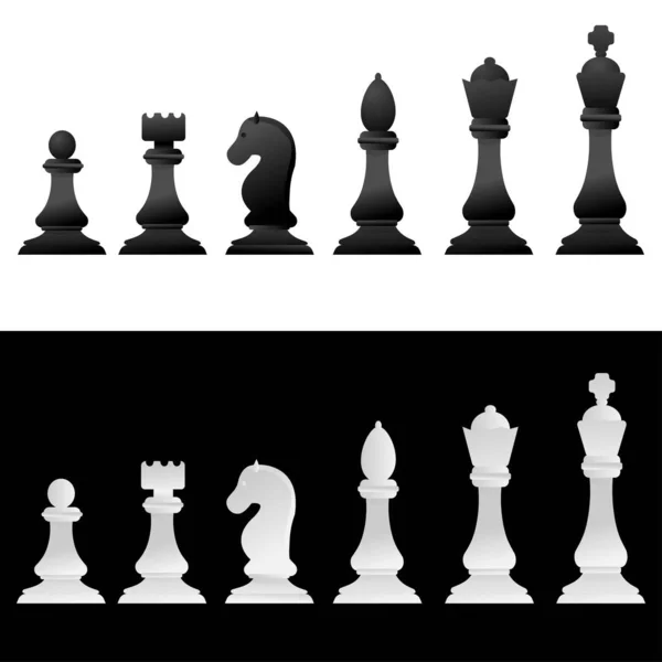 Donkere en lichte schaakfiguren geïsoleerd op witte achtergrond vector stock illustratie. Grafische stukken, objecten in eenvoudig ontwerp. Elementen van het schaakbord. — Stockvector