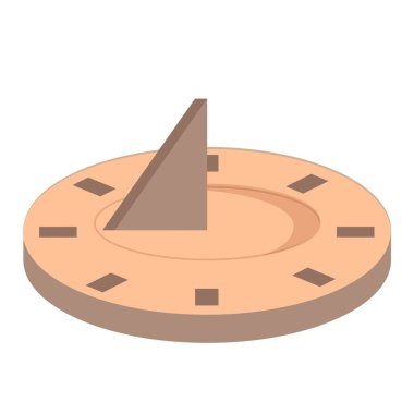 Güneş saati, beyaz arkaplan vektör illüstrasyonunda izole edilmiş güneş saati. Ölçüm süresi için eski kırtasiye aracı. Eski, antika