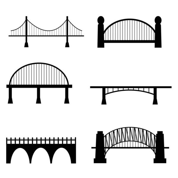 白い背景のストックベクトル図上に隔離された黒の色のクチュールブリッジの6種類のセット。街区の収集 — ストックベクタ