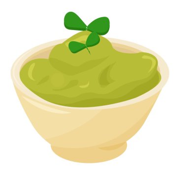 Geleneksel Meksika yemeği guacamole, beyaz arka plan stok vektör illüstrasyonunda izole edilmiş. Parlak, renkli, aperatifler. Tasarım ve menü için grafiksel Clipart