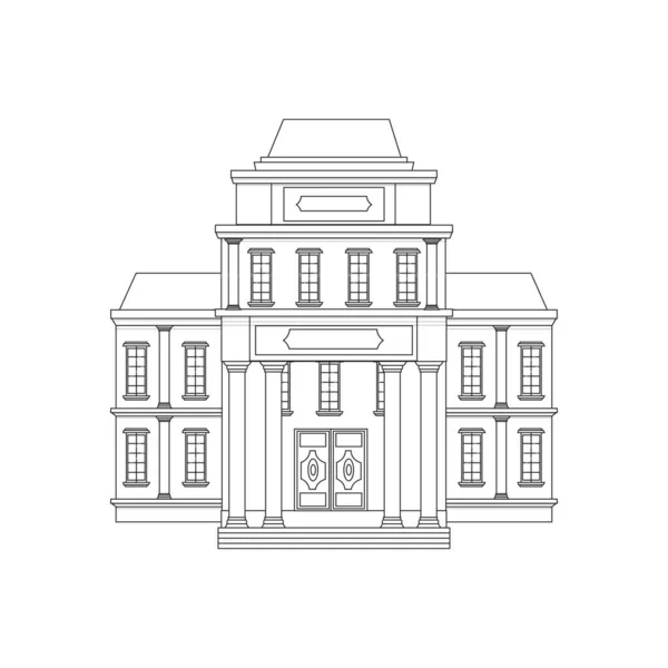 Edificio de museo en diseño vectorial. Arquitectura gráfica, lugar público, historia. Decorado con columnata. Antiguo palacio. Ilustración geométrica . — Vector de stock