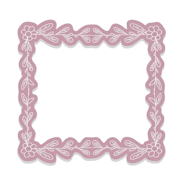 Hand drawn doodle frame with pink border and shadow stock vector illustration isolated on white background. Whimsical, stylish clipart, design element. — Stock Vector