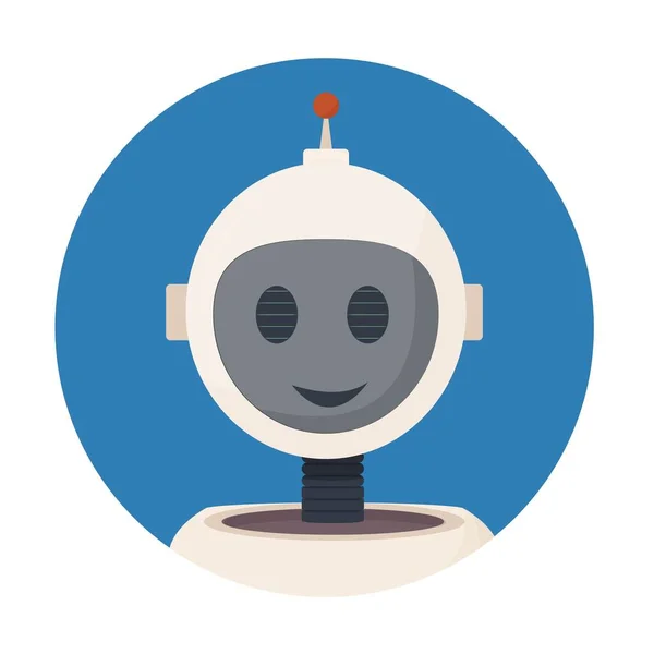 Sohbet robotu, daire şeklinde robot avatar, beyaz arka plan stok vektör illüstrasyonunda izole edilmiş yuvarlak şekil. Ai teknolojisi, fütürist yardımcı. İletişim, sohbet konsepti düz stil.