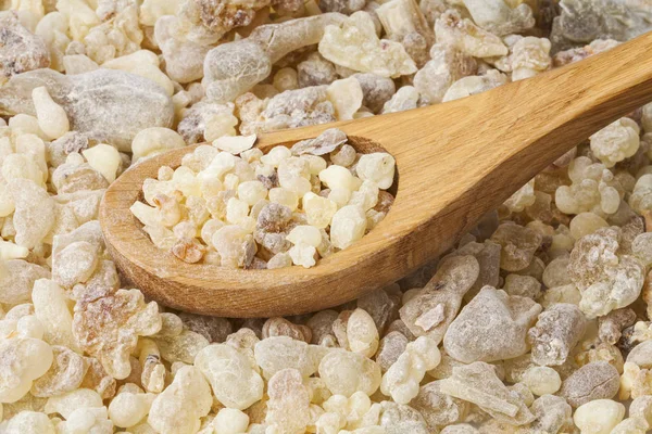 Frankincense in a wooden spoon — Stock Photo, Image