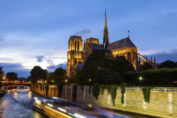 Notre Dame Paris Seine Rivier Bij Nacht Stockfoto