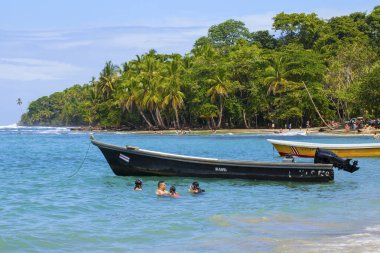 Manzanillo National Park, Costa Rica - February 02,2019: Stunning Caribbean sea coast, Costa Rica. Palms, sun,sand and water - tropical paradise.